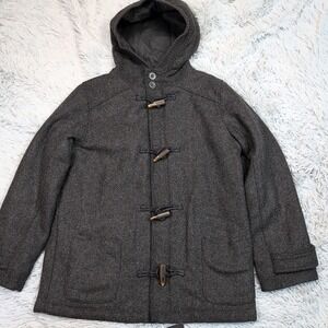 Place Jacket Womens L Gray Hood Pockets Comfort Soft Cozy Toggles Zip Up Preppy